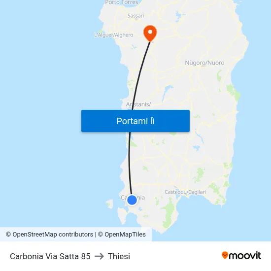 Carbonia Via Satta 85 to Thiesi map