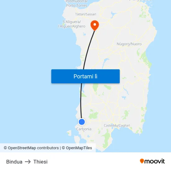 Bindua to Thiesi map