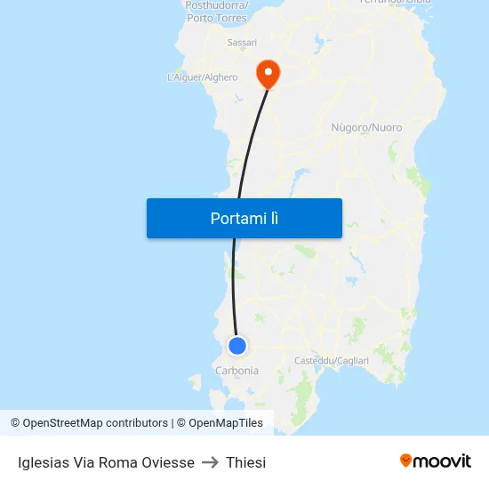 Iglesias Via Roma Oviesse to Thiesi map