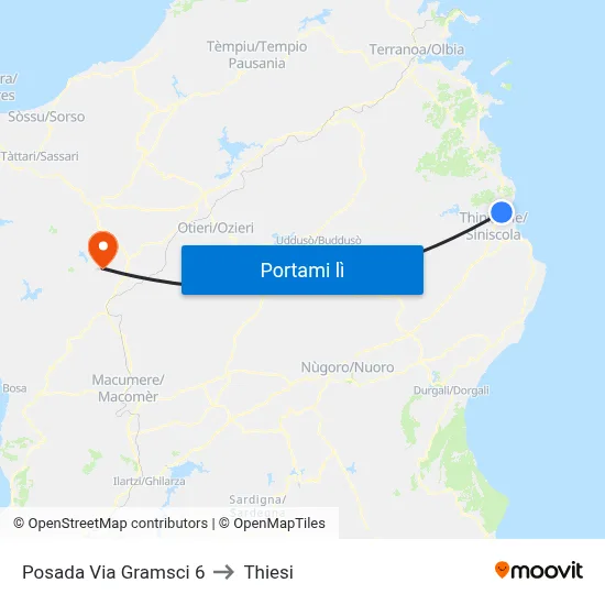 Posada Via Gramsci 6 to Thiesi map