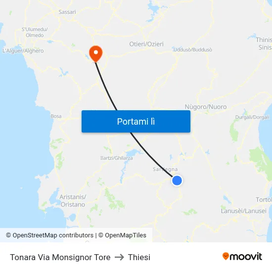 Tonara Via Monsignor Tore to Thiesi map
