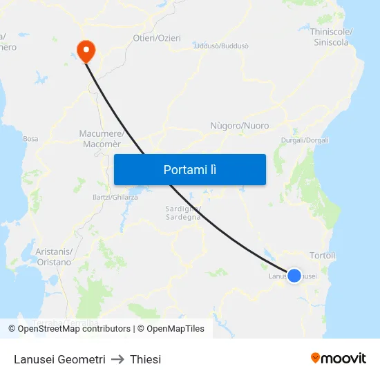 Lanusei Geometri to Thiesi map