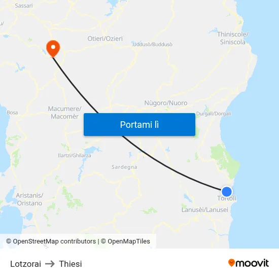 Lotzorai to Thiesi map