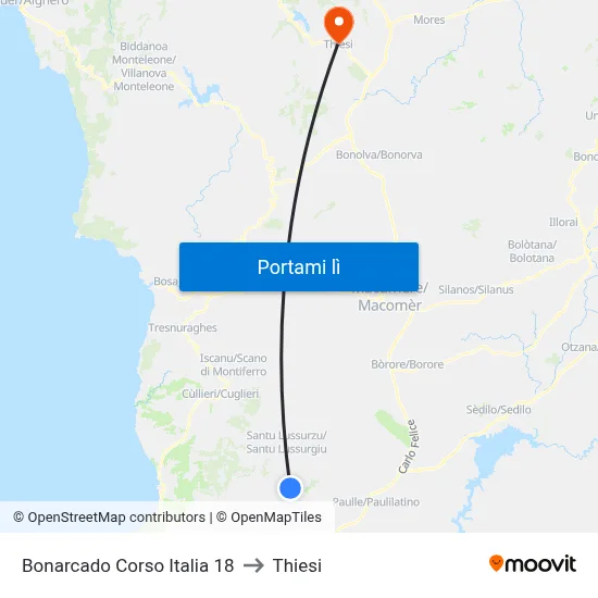 Bonarcado Corso Italia 18 to Thiesi map