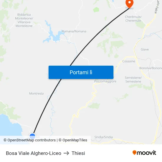 Bosa Viale Alghero-Liceo to Thiesi map