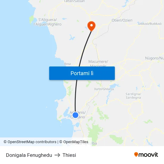Donigala Fenughedu to Thiesi map
