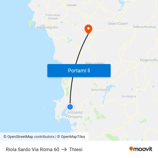 Riola Sardo Via Roma 60 to Thiesi map