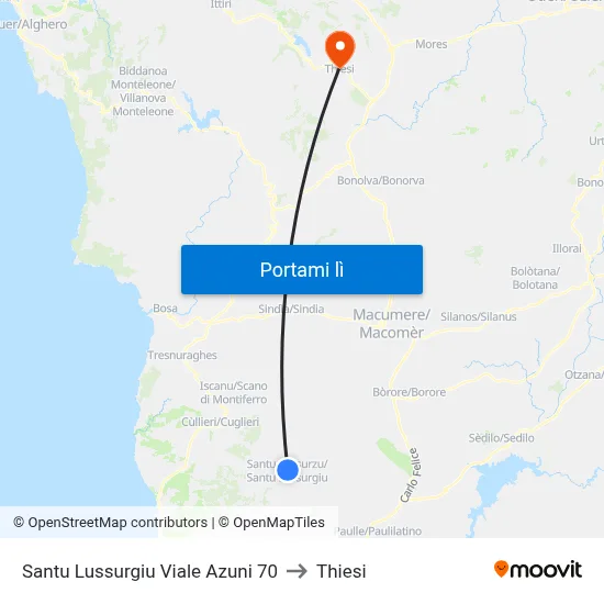 Santu Lussurgiu Viale Azuni 70 to Thiesi map