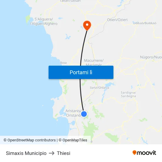Simaxis Municipio to Thiesi map