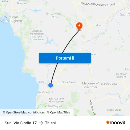 Suni Via Sindia 17 to Thiesi map