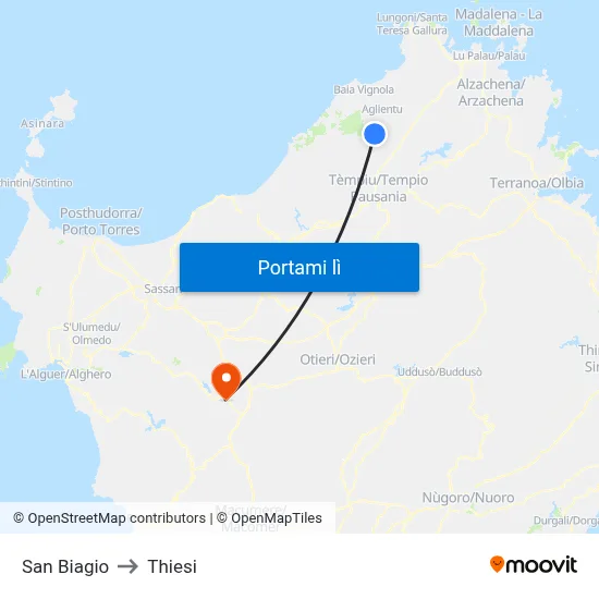 San Biagio to Thiesi map