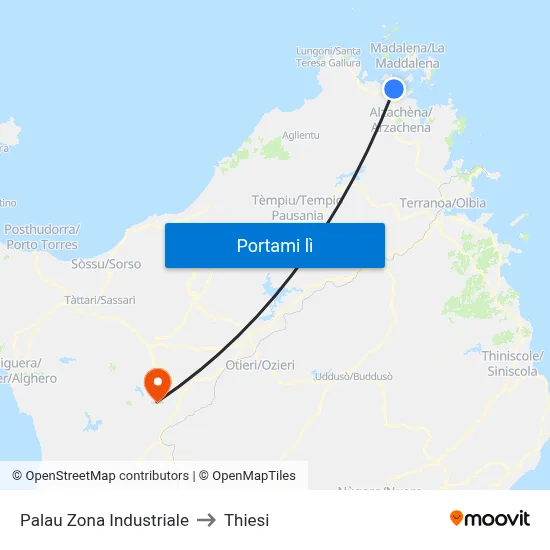 Palau Zona Industriale to Thiesi map