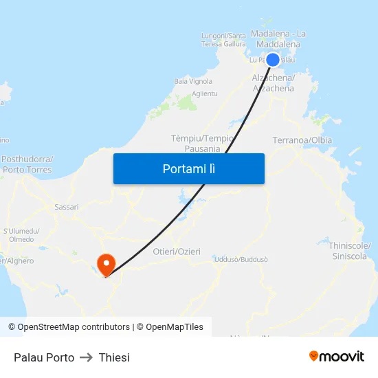 Palau Porto to Thiesi map