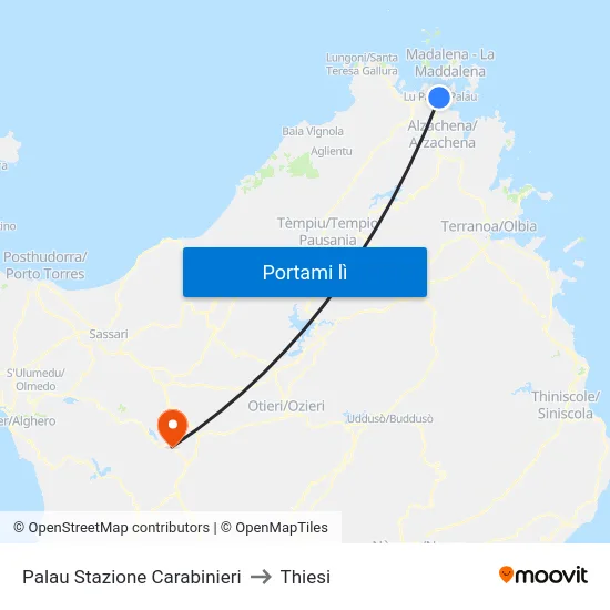 Palau Stazione Carabinieri to Thiesi map