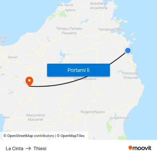 La Cinta to Thiesi map