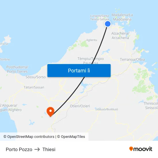 Porto Pozzo to Thiesi map