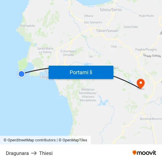 Dragunara to Thiesi map