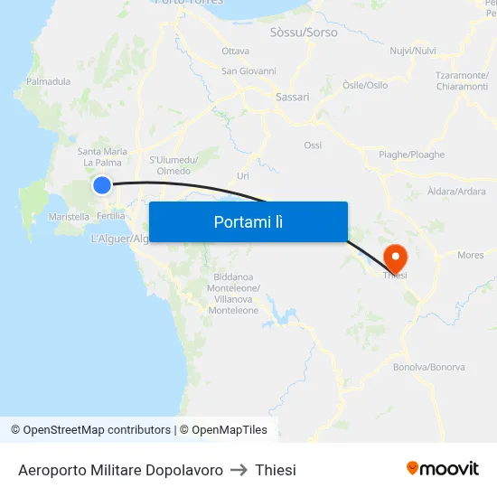 Aeroporto Militare Dopolavoro to Thiesi map