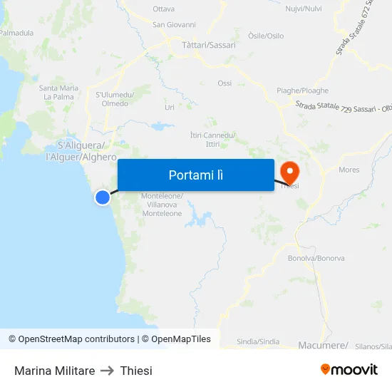 Marina Militare to Thiesi map