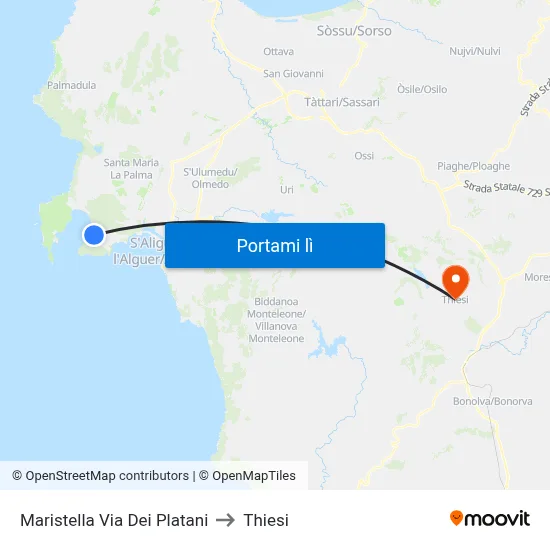 Maristella Via Dei Platani to Thiesi map