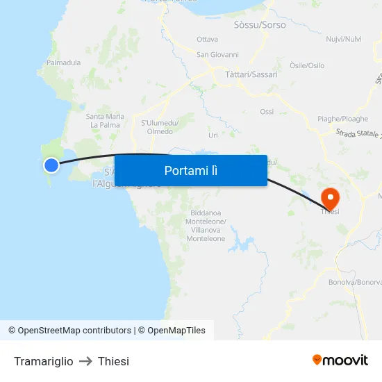 Tramariglio to Thiesi map