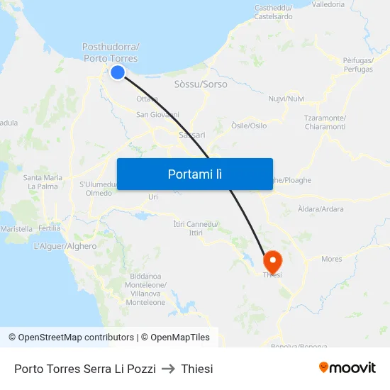 Porto Torres Serra Li Pozzi to Thiesi map