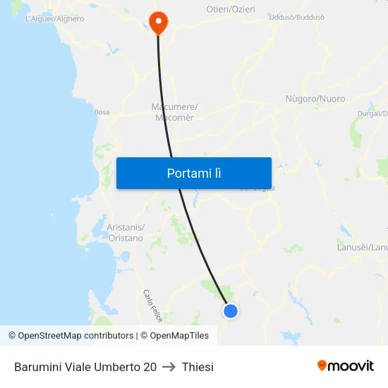 Barumini Viale Umberto I Fr.20 to Thiesi map