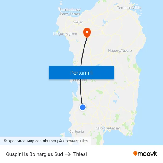 Guspini Is Boinargius Sud to Thiesi map