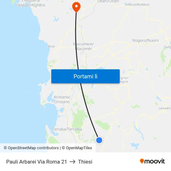 Pauli Arbarei Via Roma 21 to Thiesi map