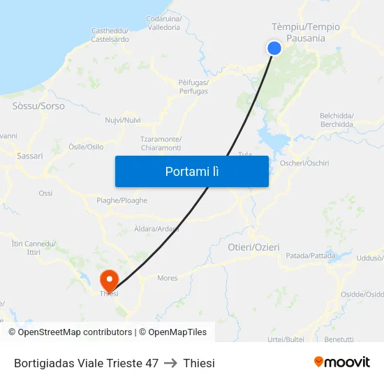 Bortigiadas Viale Trieste 47 to Thiesi map