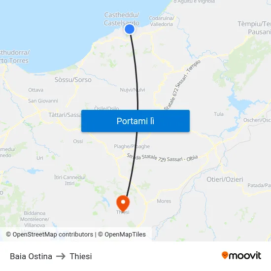 Baia Ostina to Thiesi map