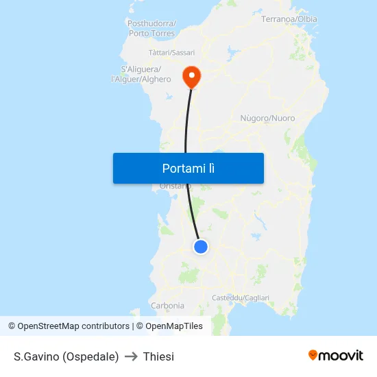 S.Gavino (Ospedale) to Thiesi map