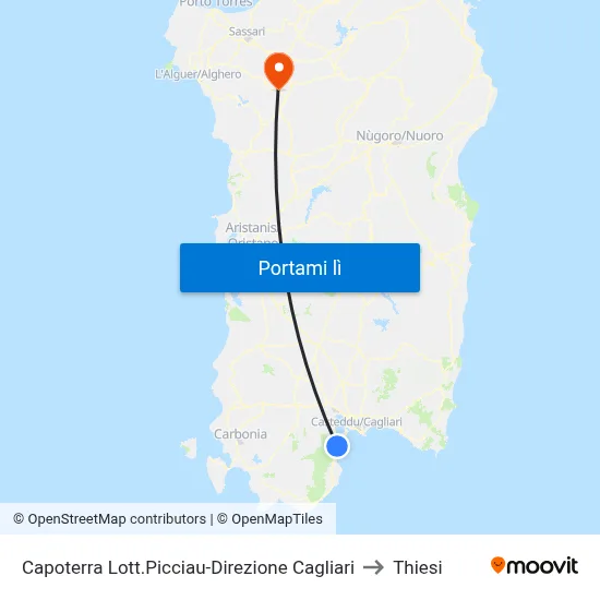 Capoterra Lott.Picciau-Direzione Cagliari to Thiesi map
