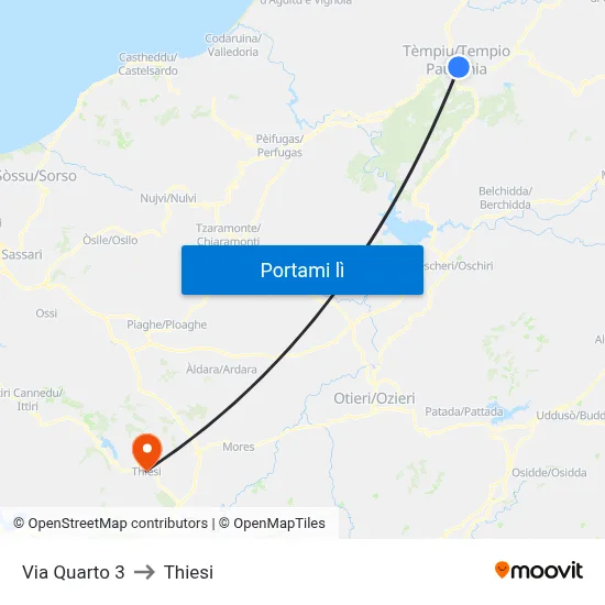 Via Quarto 3 to Thiesi map