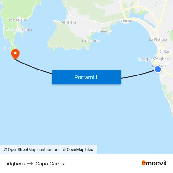 Alghero to Capo Caccia map