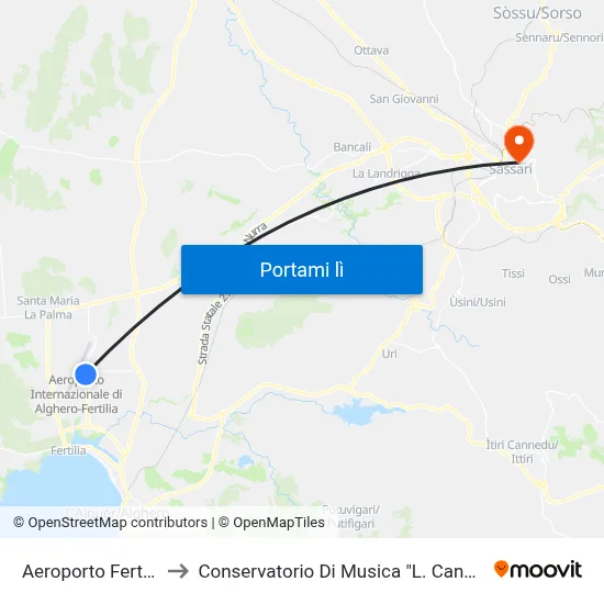 Aeroporto Fertilia to Conservatorio Di Musica "L. Canepa" map