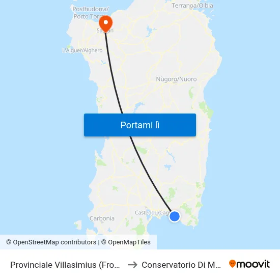 Provinciale Villasimius (Fronte Del Transatlantico) to Conservatorio Di Musica "L. Canepa" map