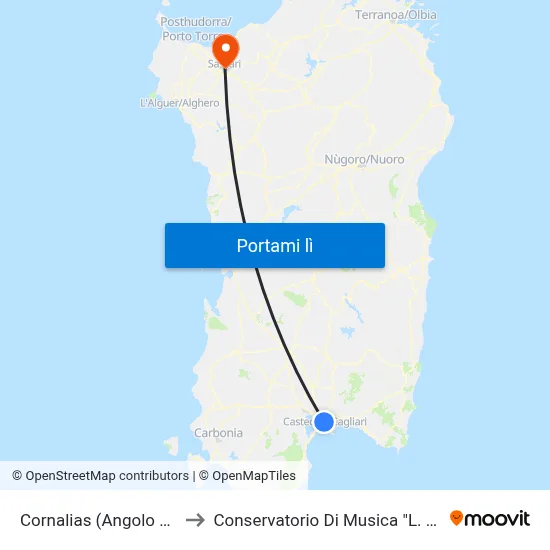 Cornalias (Angolo Sulcis) to Conservatorio Di Musica "L. Canepa" map