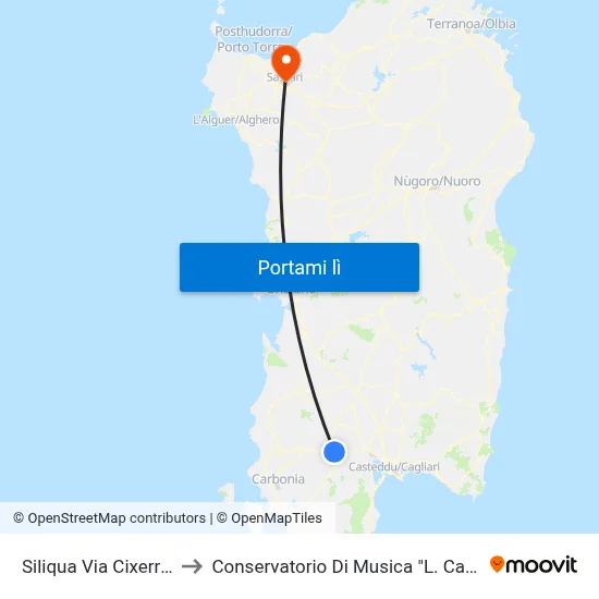 Siliqua Via Cixerri 27 to Conservatorio Di Musica "L. Canepa" map