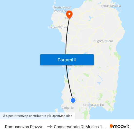 Domusnovas Piazza Leccis to Conservatorio Di Musica "L. Canepa" map