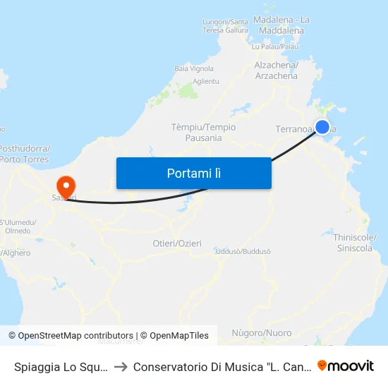 Spiaggia Lo Squalo to Conservatorio Di Musica "L. Canepa" map