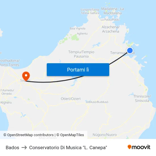 Bados to Conservatorio Di Musica "L. Canepa" map