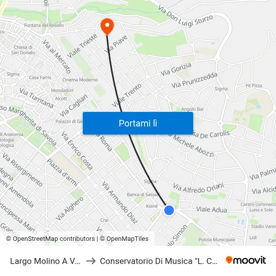 Largo Molino A Vento to Conservatorio Di Musica "L. Canepa" map