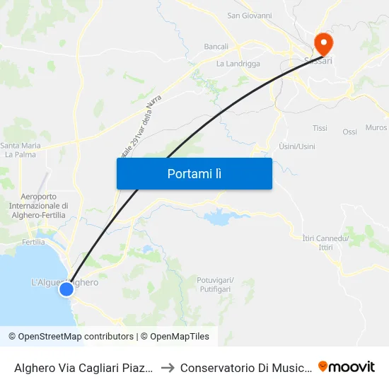 Alghero Via Cagliari Piazza Dei Mercati to Conservatorio Di Musica "L. Canepa" map