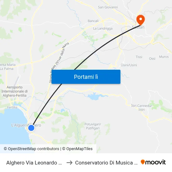 Alghero Via Leonardo Da Vinci 34 to Conservatorio Di Musica "L. Canepa" map