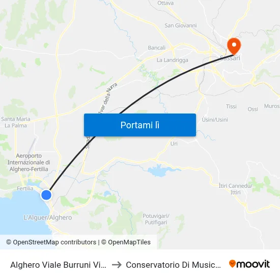 Alghero Viale Burruni Villa Maria Pia to Conservatorio Di Musica "L. Canepa" map