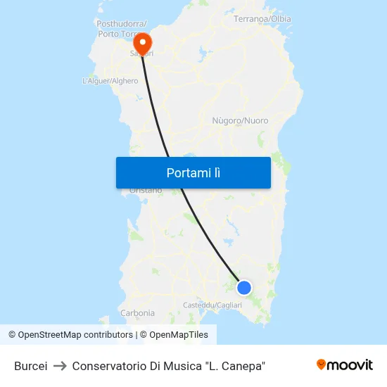 Burcei to Conservatorio Di Musica "L. Canepa" map