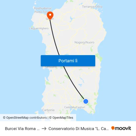 Burcei Via Roma 135 to Conservatorio Di Musica "L. Canepa" map