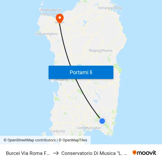 Burcei Via Roma Fr. 184 to Conservatorio Di Musica "L. Canepa" map