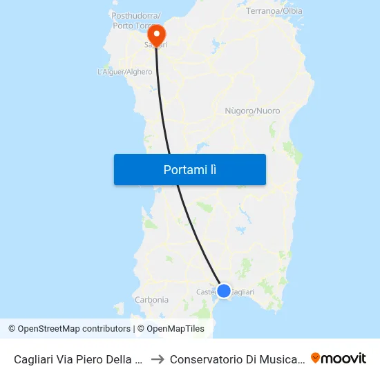 Cagliari Via Piero Della Francesca 5 to Conservatorio Di Musica "L. Canepa" map